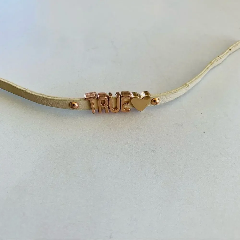 Beige Leather Belt Bracelet TRUE Spellout